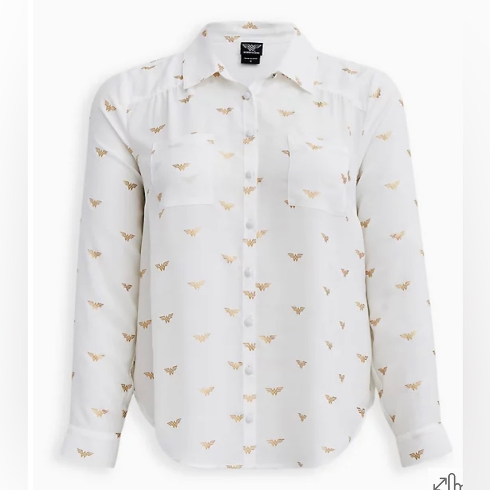 NWT Torrid Size 1 (14/16) Wonder Woman Madison Georgette Button-up Shirt